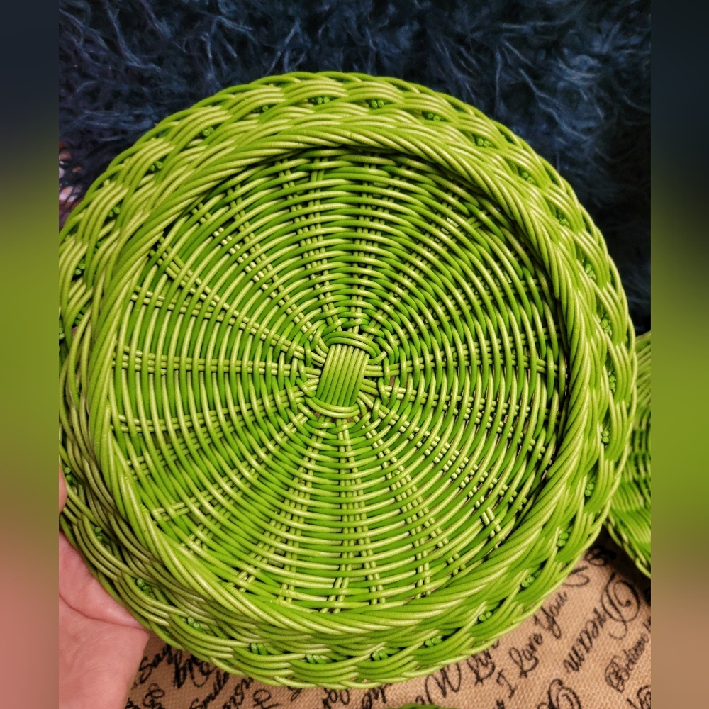 Wicker lot of 4 green paper plate baskets pretty lime green color - Picture 4 of 7
